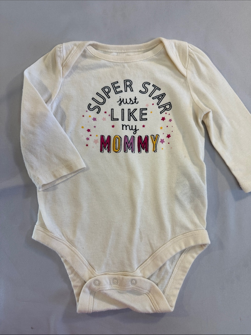 GAP White Long-Sleeve Bodysuit with Pink & Yellow 'Mommy' Graphic